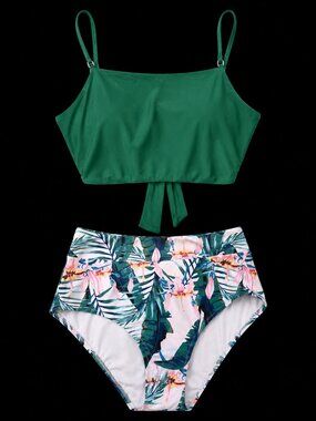AVANOVA Green Floral High Waisted Bikini Set